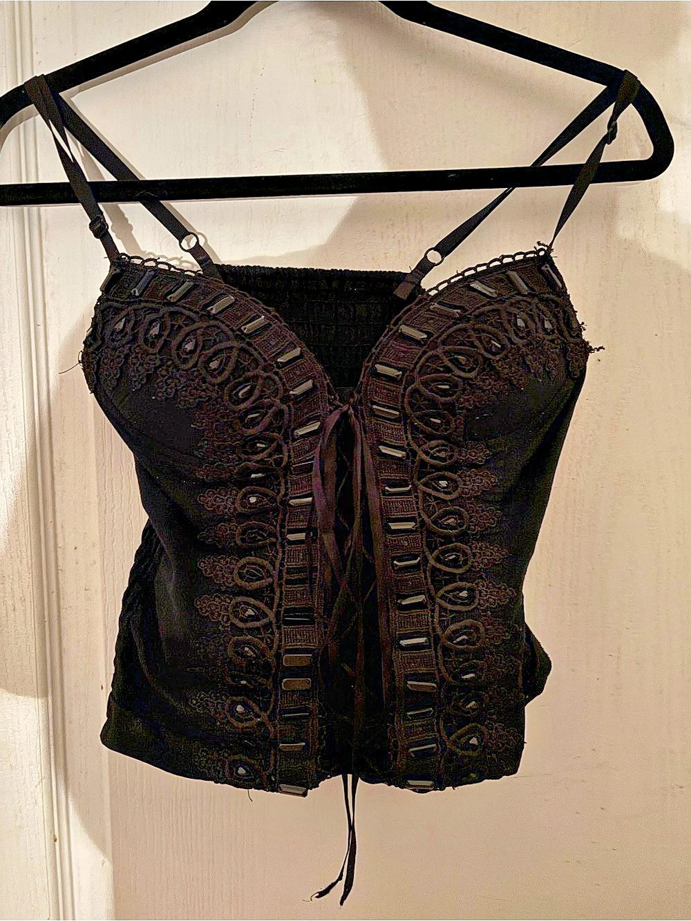 Seductions Black Lace-Up Bustier Top
